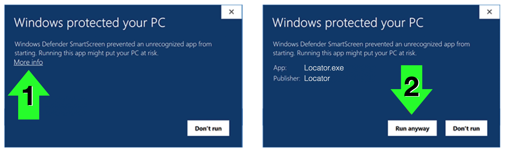 Image shows a Windows Defender warning message.